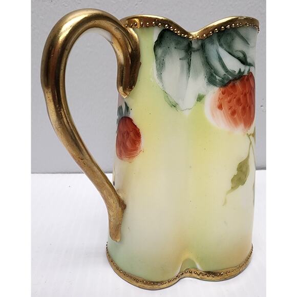 Antique Nippon Hand Painted Pitcher Gold Trim Leaf Mark Japan 4" Floral Berry - Picture 3 of 13